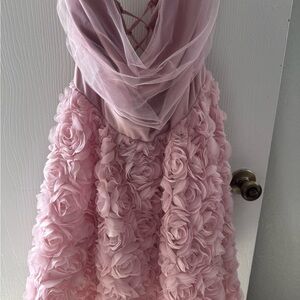 Fashion Nova Blush Rosette Prom Dress
